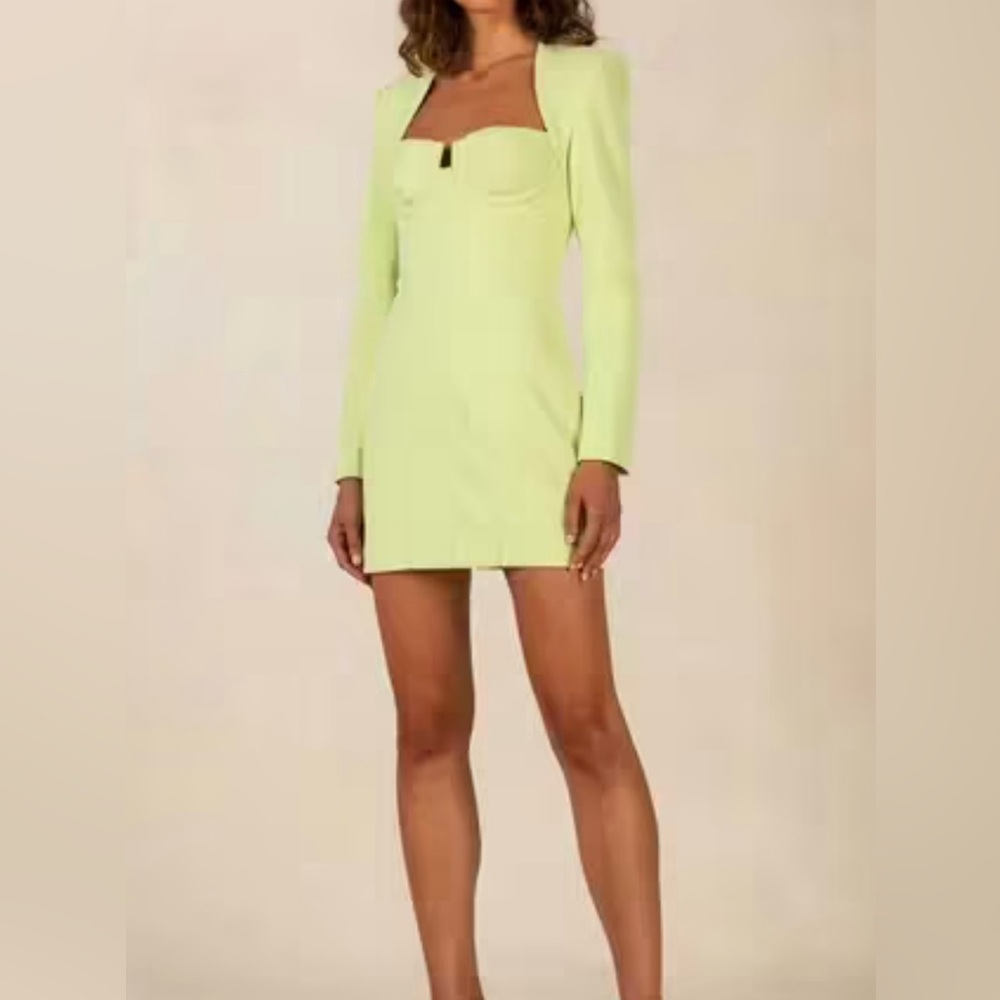 NWT MISHA PAULITA BONDED CREPE MINI DRESS LIME PUNCH SIZE 4